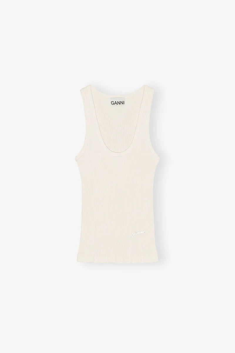 GANNI Heavy Rib Jersey Tank Top - Egret