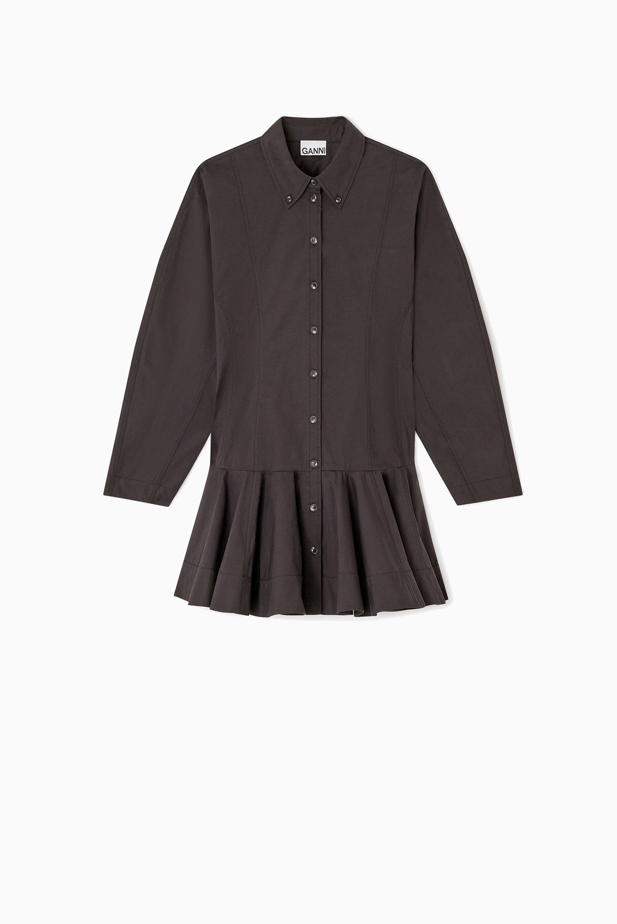 GANNI Stretch Cotton Buttoned Mini Dress - Black