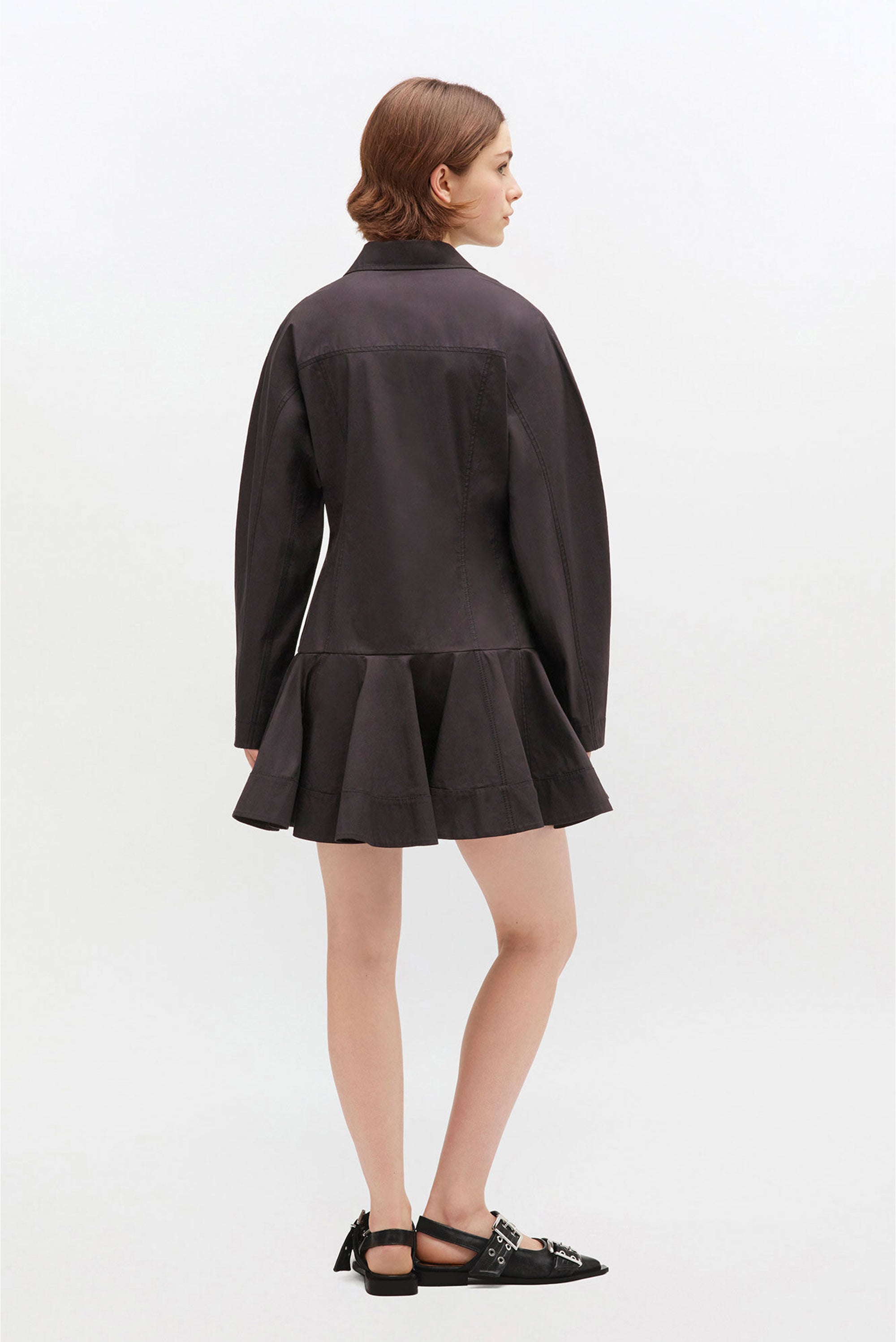 GANNI Stretch Cotton Buttoned Mini Dress - Black