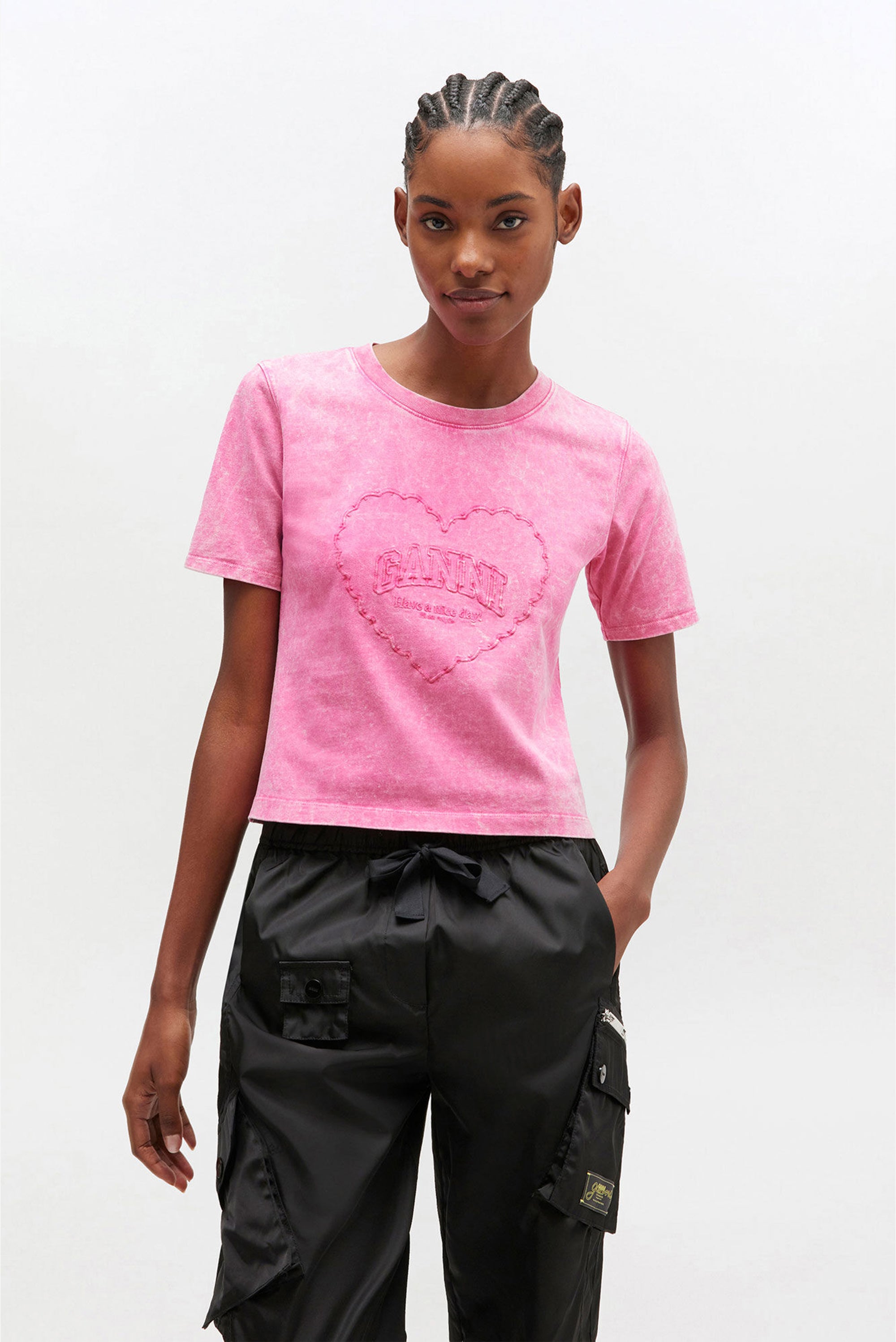 GANNI Heavy Cotton Heart T.Shirt - Hot Pink