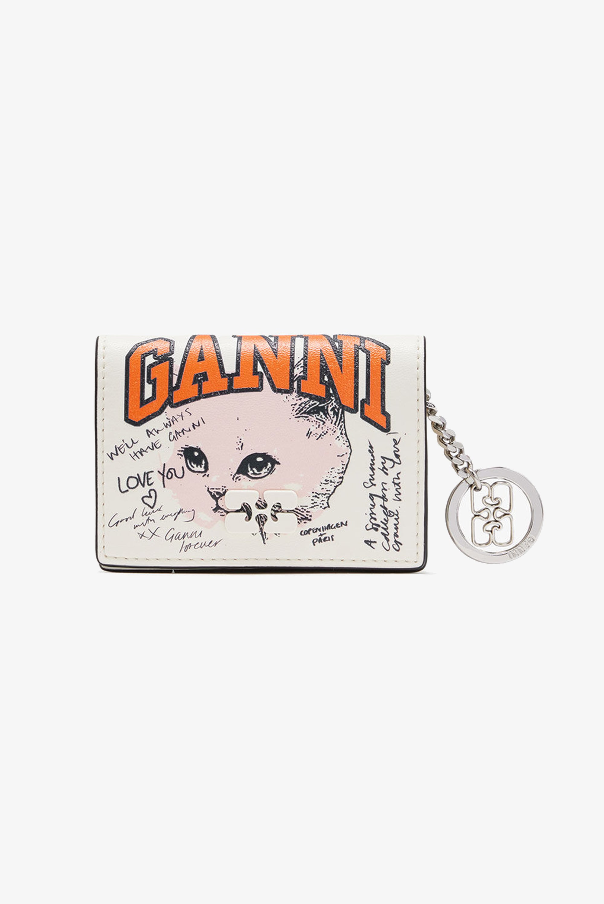 GANNI Card Holder With Flap Cat Signature - Egret