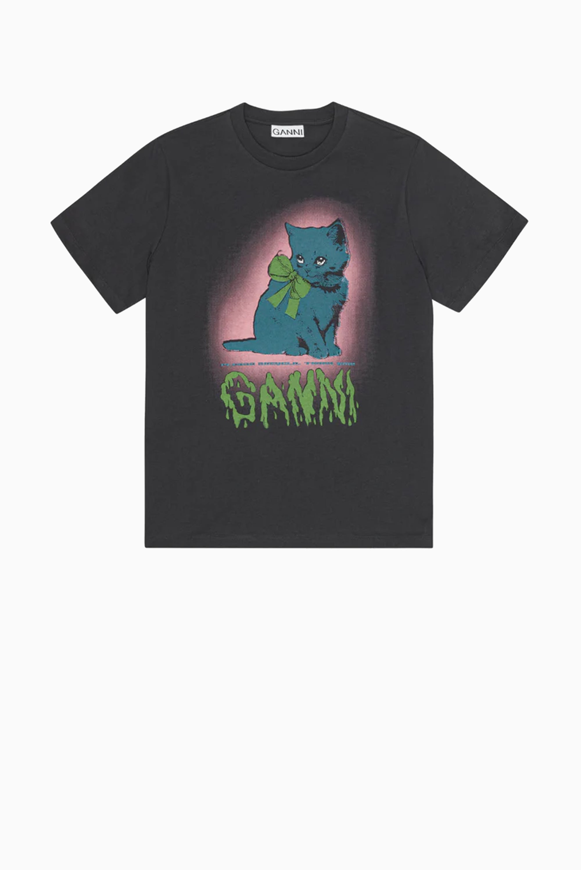 GANNI Basic Cotton Jersey Neon Kitty T.Shirt - Phantom