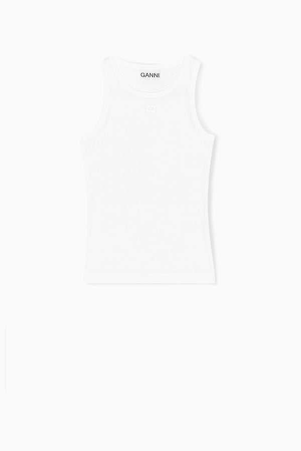 GANNI Soft Cotton Rib Tank Top - Bright White