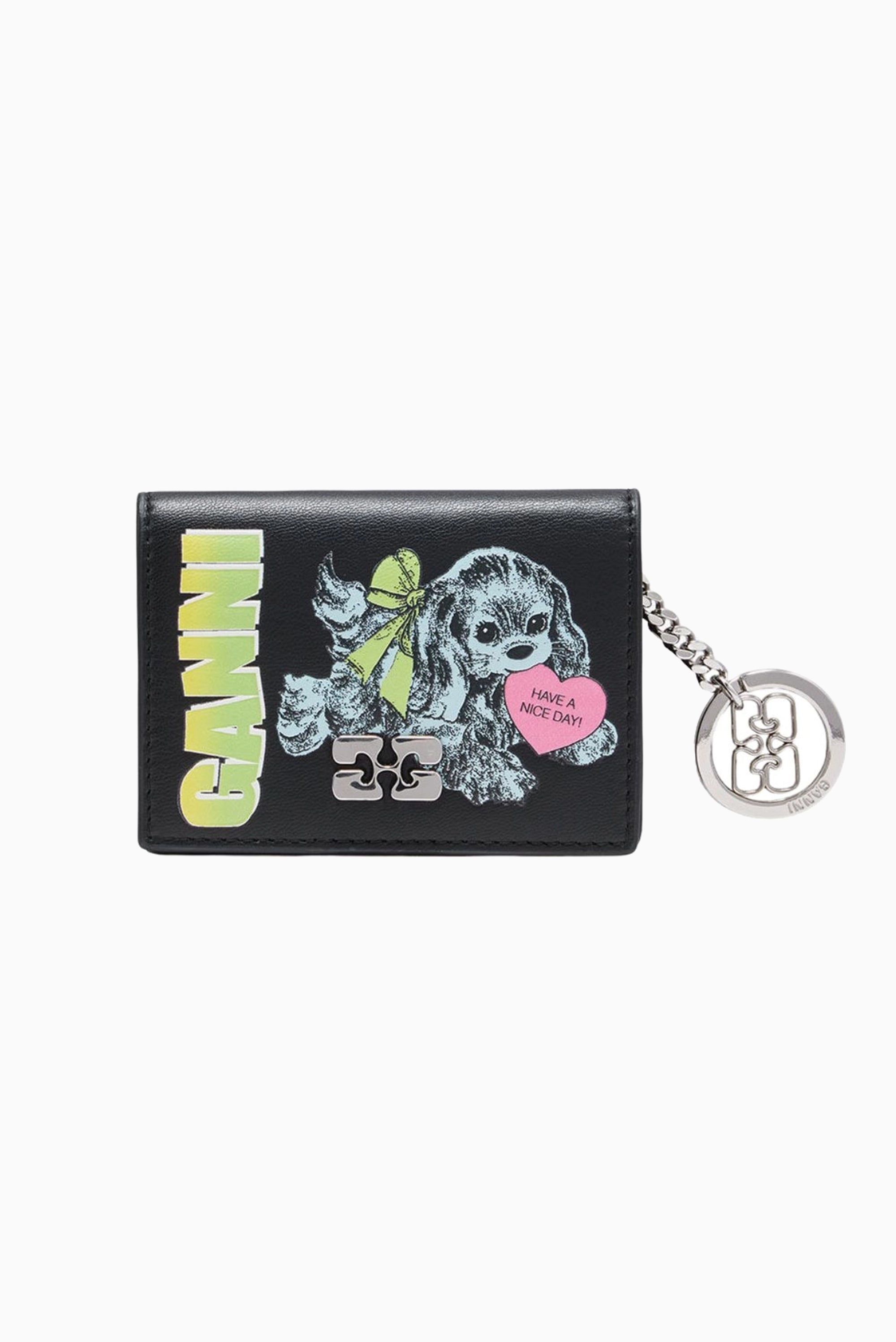 GANNI Card Holder With Flap Blue Dog - Black