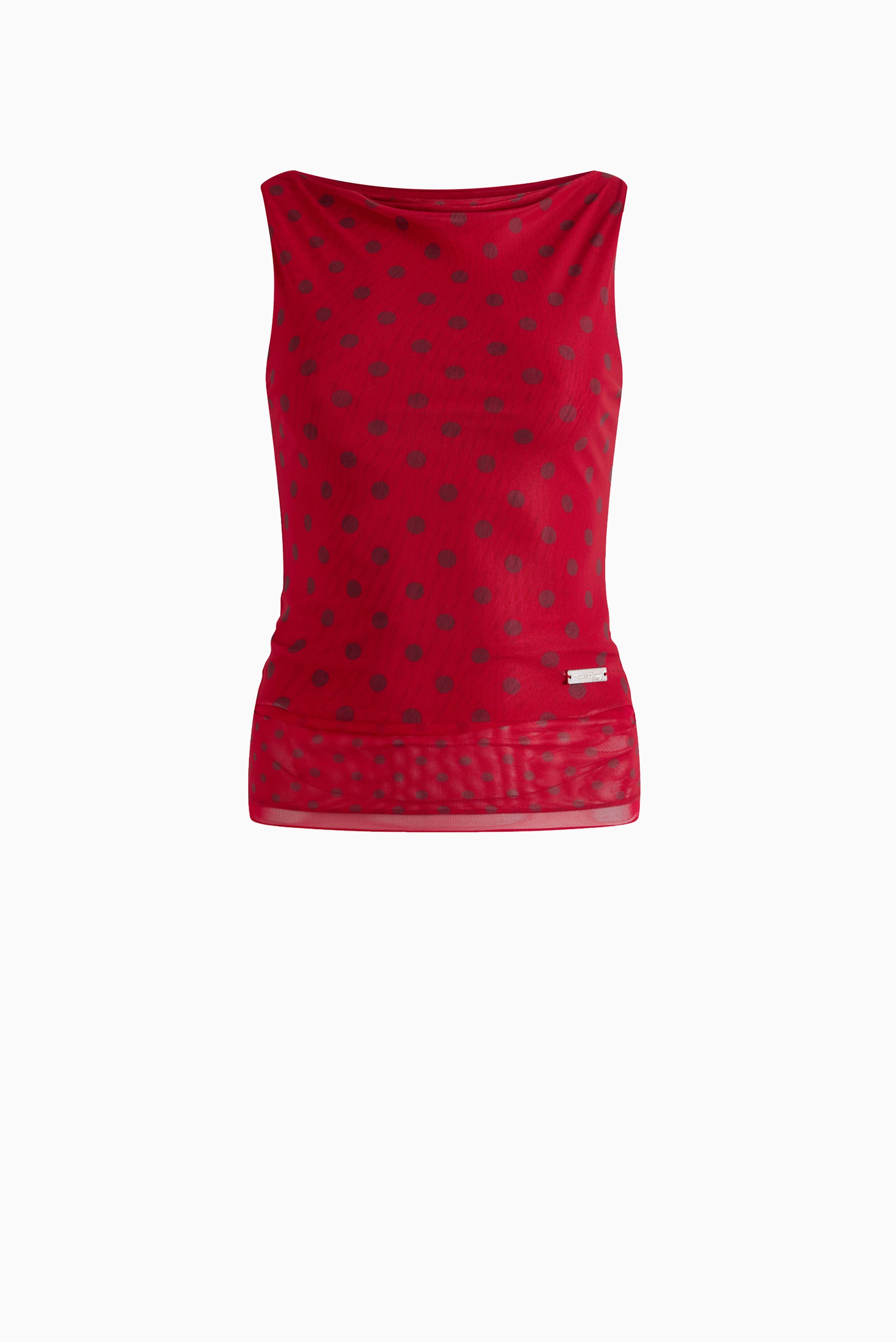 HOUSE OF SUNNY Double Layer Polka Dot Mesh Top - Red