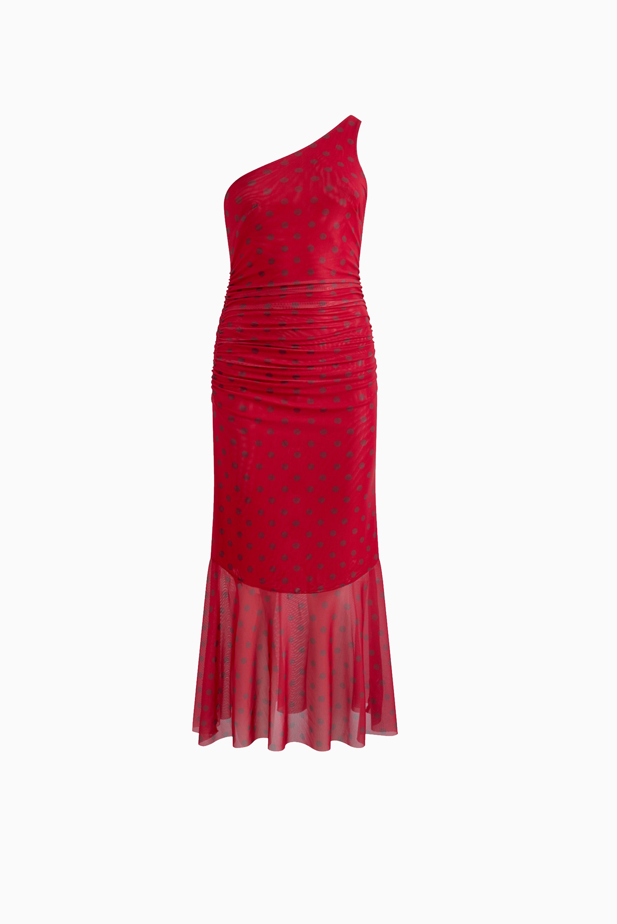 HOUSE OF SUNNY Asymmetric Ruffle Mesh Dress - Red