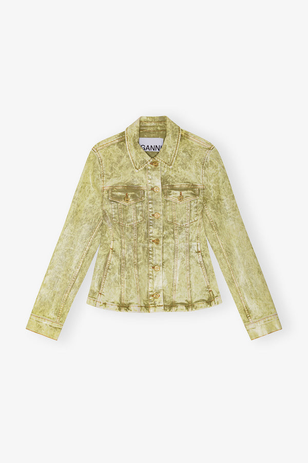 GANNI Foil Overdyed Denim Fitted Blazer - Golden Cypress