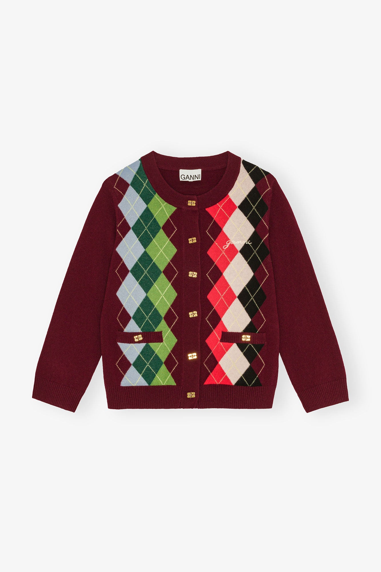 GANNI Cashmere Wool Mix Cardigan - Tawny Port