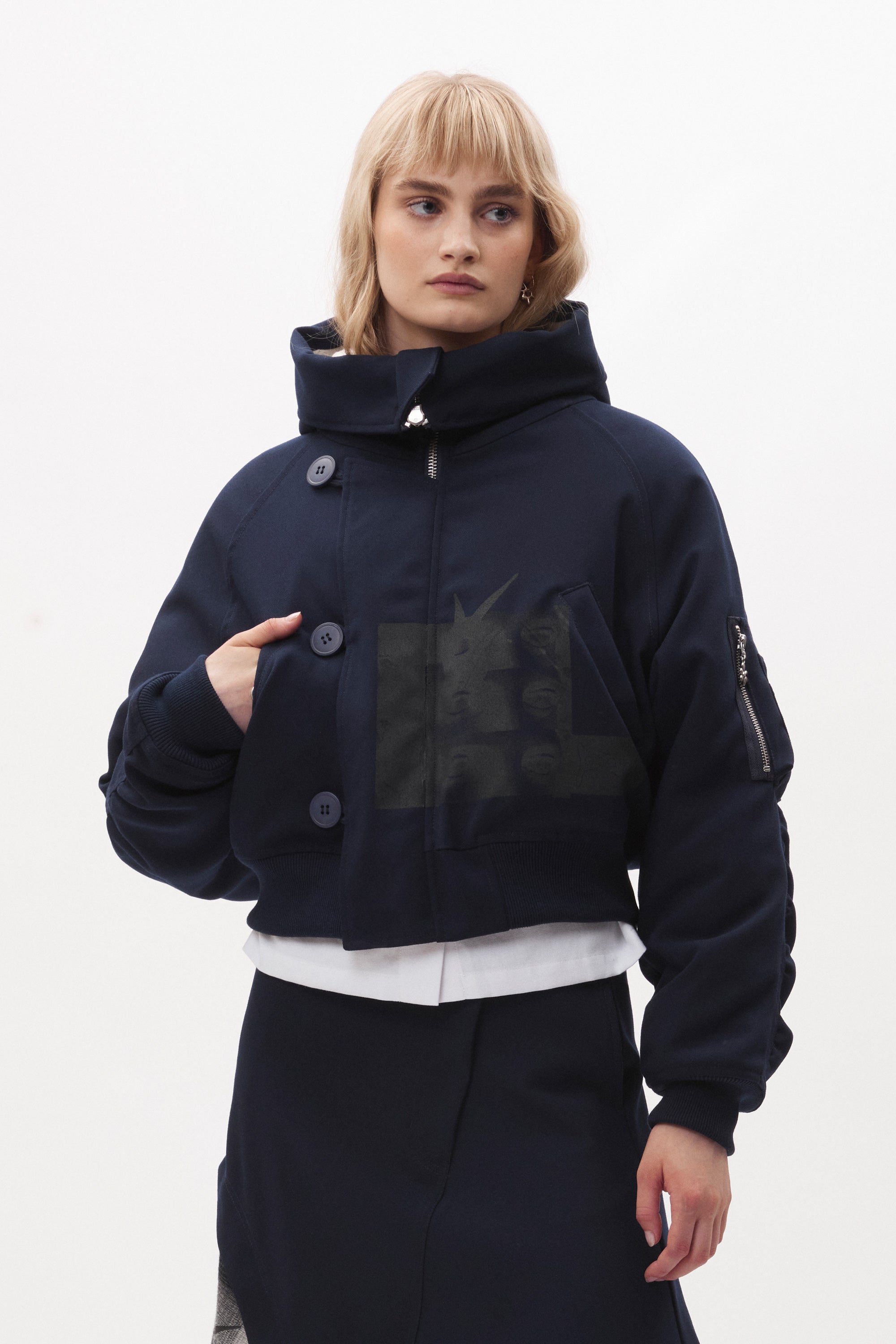 P.A.M. Body Electric Cropped Hooded Parka - Navy