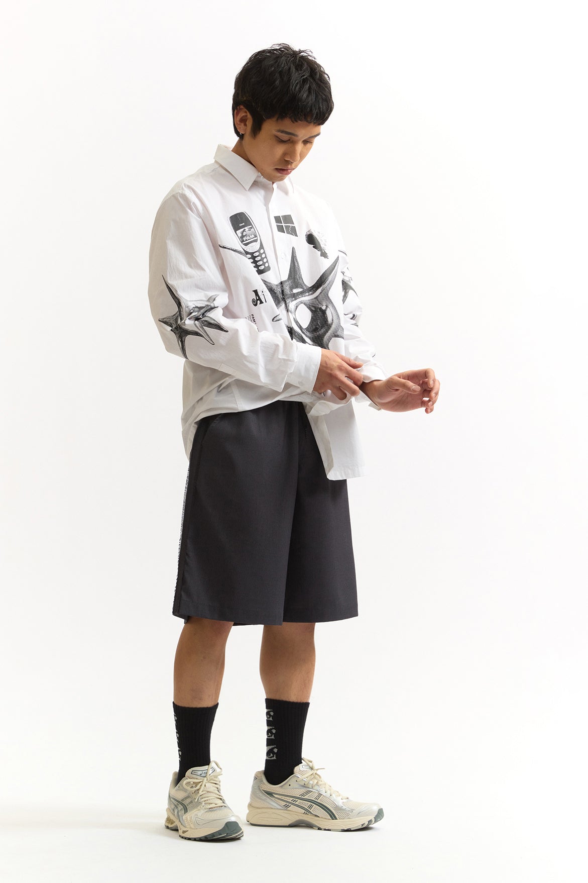 Pinstriped A Russell Shorts - Charcoal