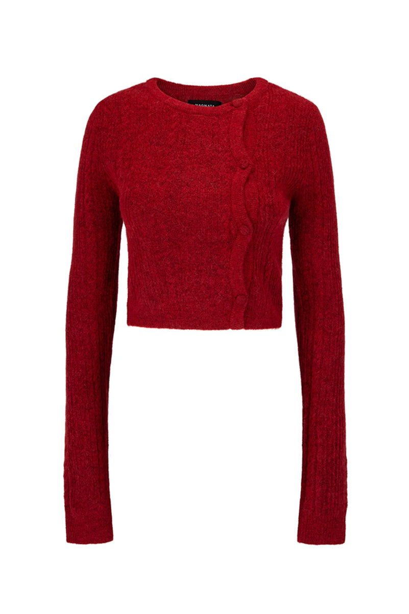 NAGNATA Cable Knit Wool Cardigan - Crimson