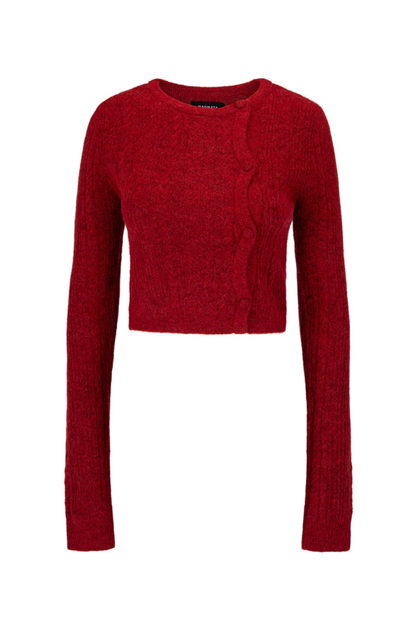 NAGNATA Cable Knit Wool Cardigan - Crimson