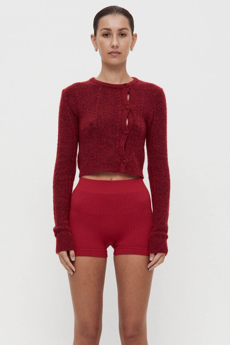 NAGNATA Cable Knit Wool Cardigan - Crimson