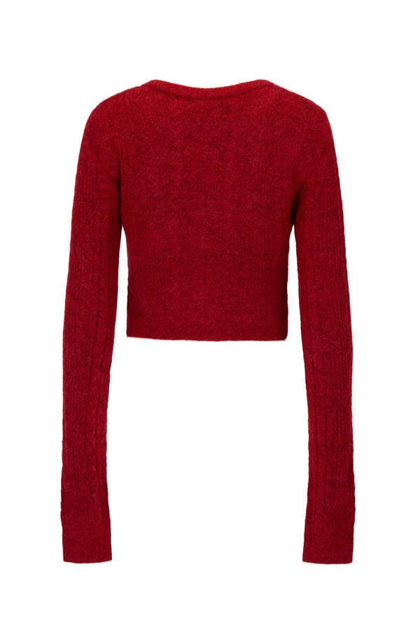NAGNATA Cable Knit Wool Cardigan - Crimson