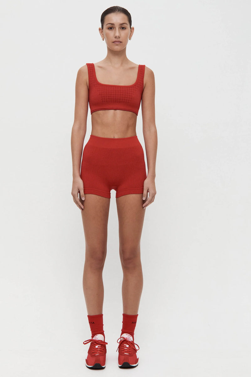 NAGNATA Houndstooth Wool Bralet - Crimson