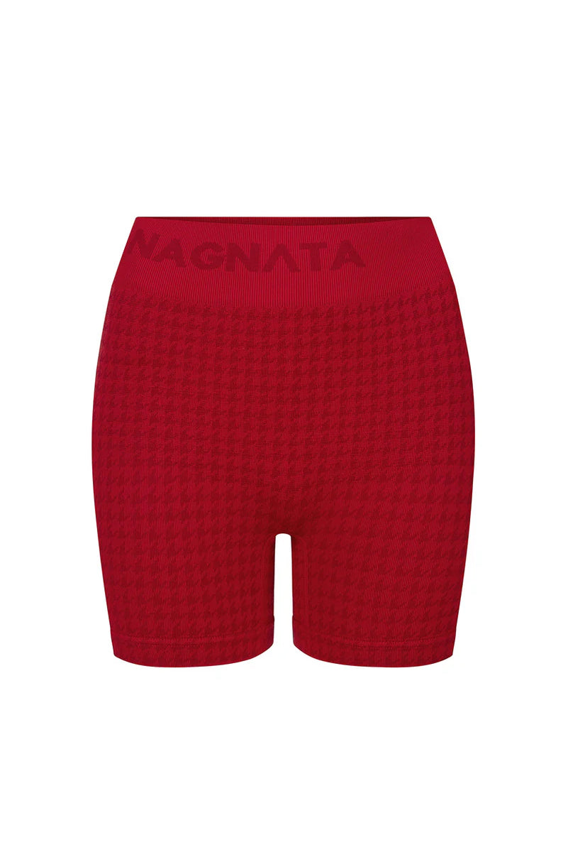 NAGNATA Houndstooth Wool Mini Short - Crimson