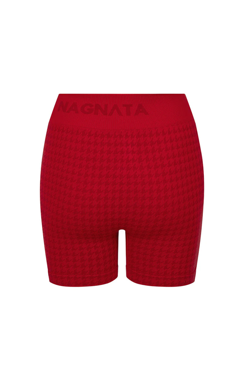 NAGNATA Houndstooth Wool Mini Short - Crimson