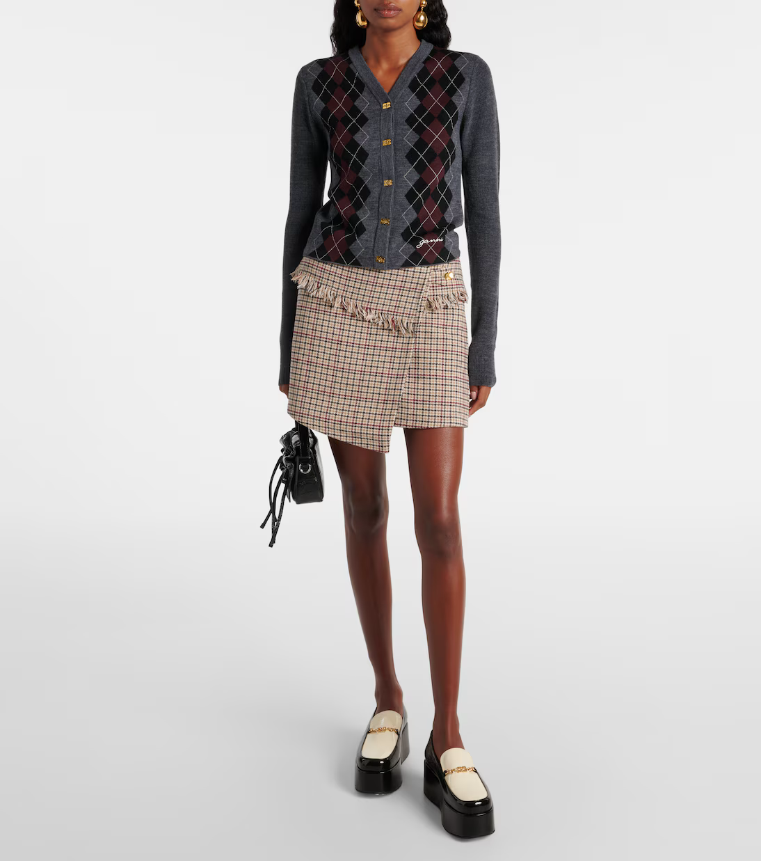 GANNI Fine Merino Jacquard Cardigan - Frost Gray