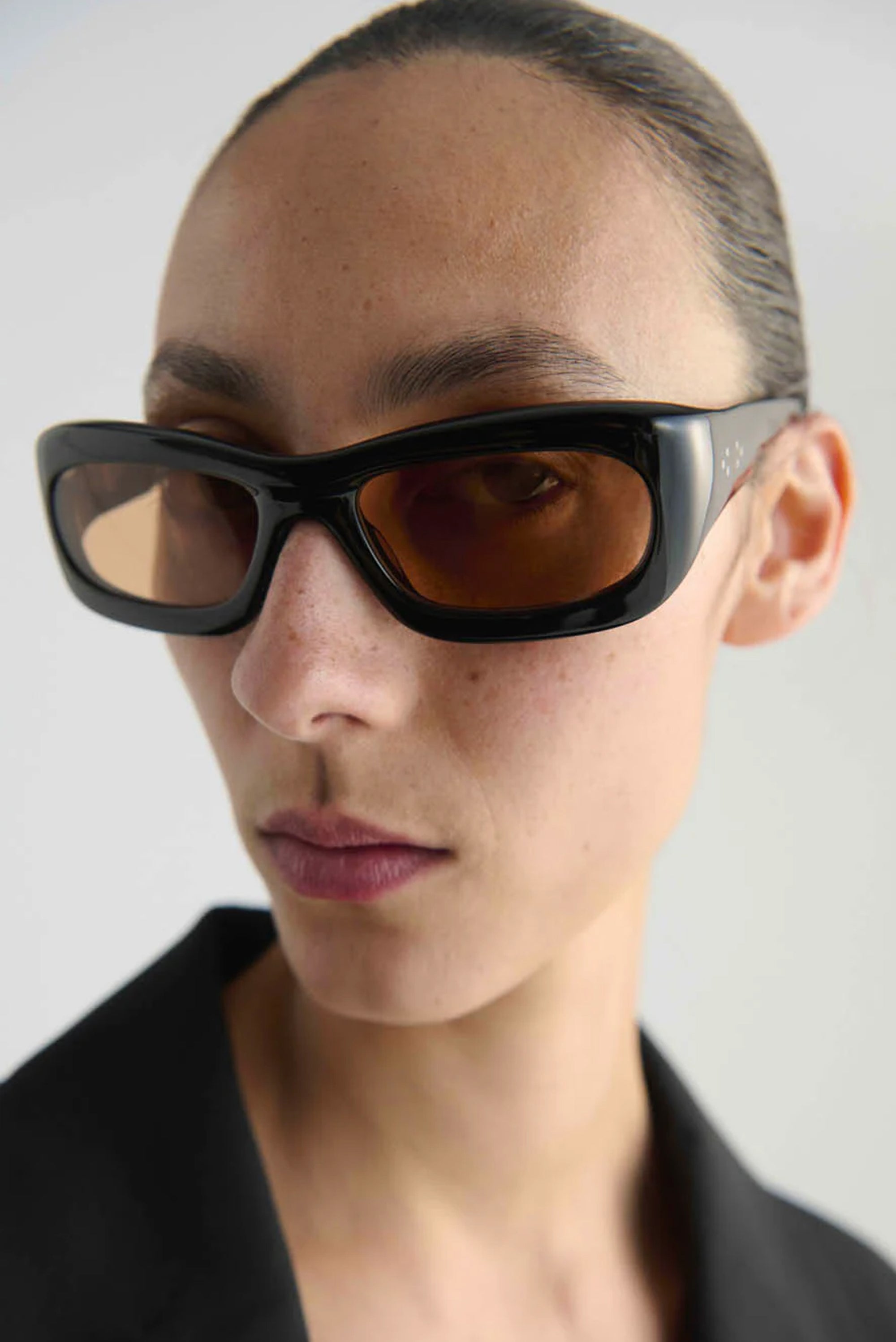PORT TANGER Ghaib Sunglasses - Black Acetate/Amber Lens