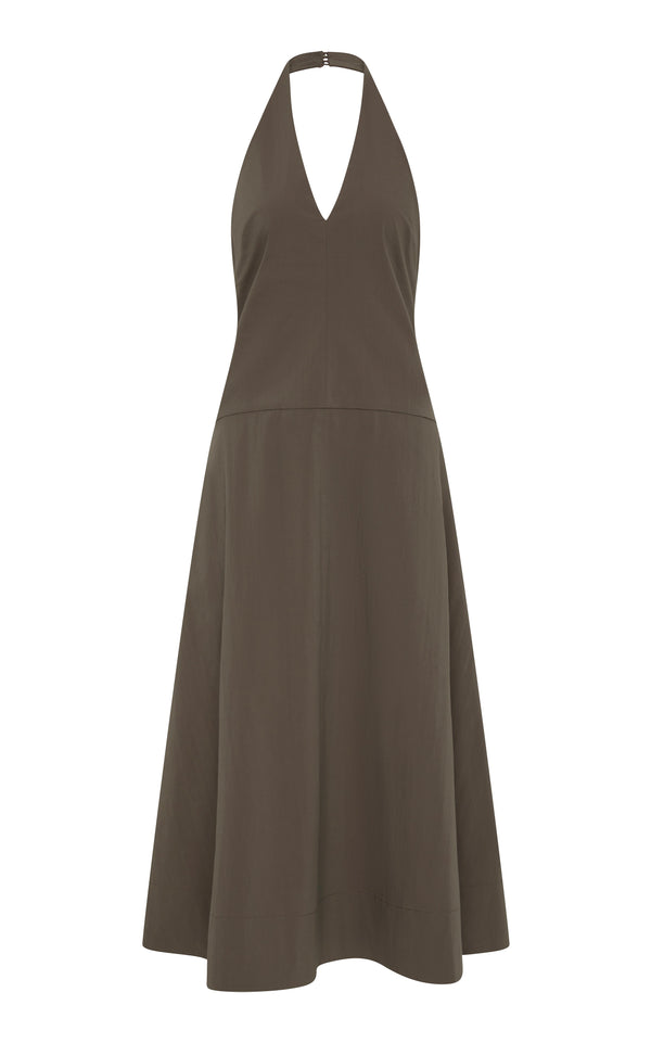 ST. AGNI Halter Plunge Dress - Khaki