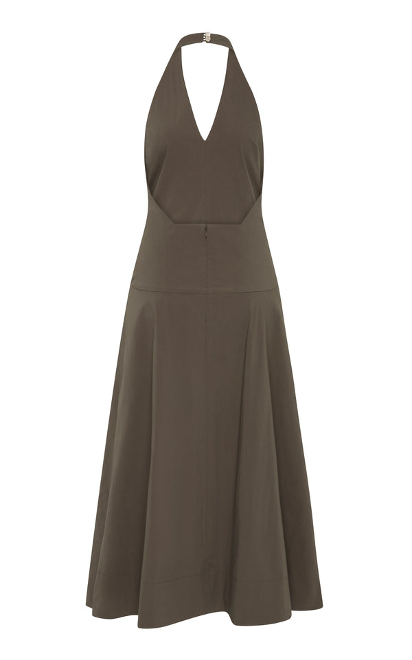 ST. AGNI Halter Plunge Dress - Khaki
