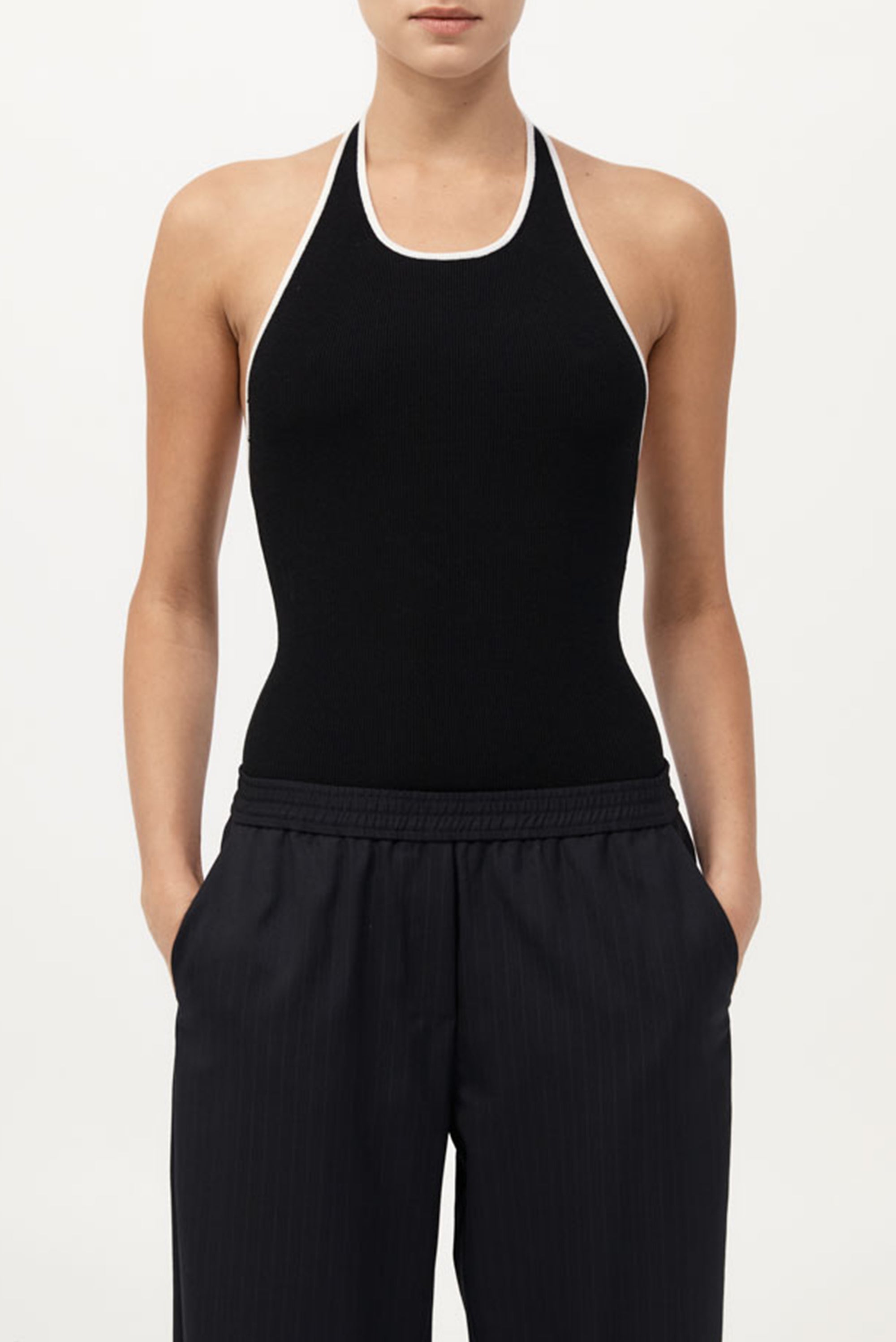 ST. AGNI Fine Line Halter Top - Black