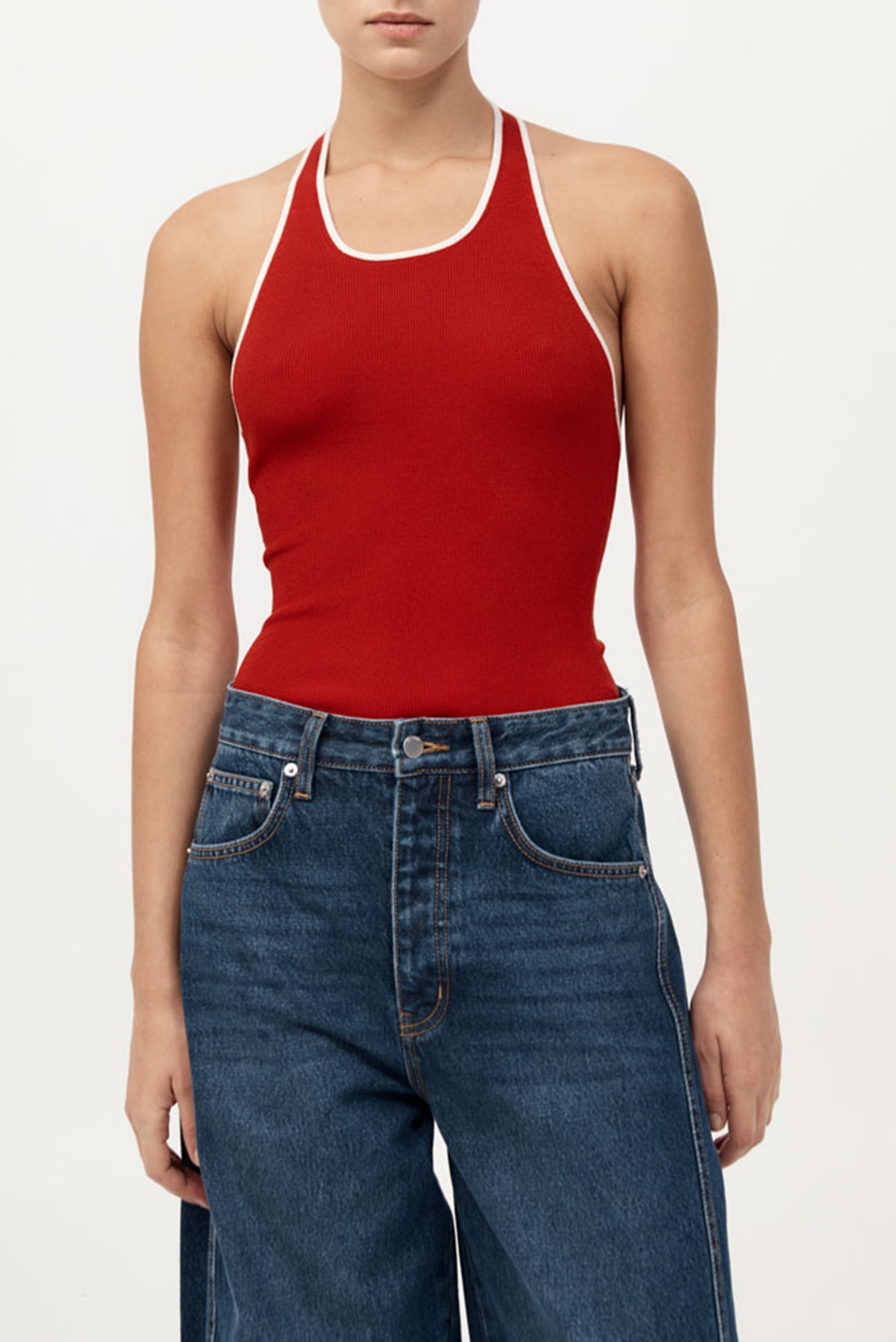 ST. AGNI Fine Line Halter Top - Red
