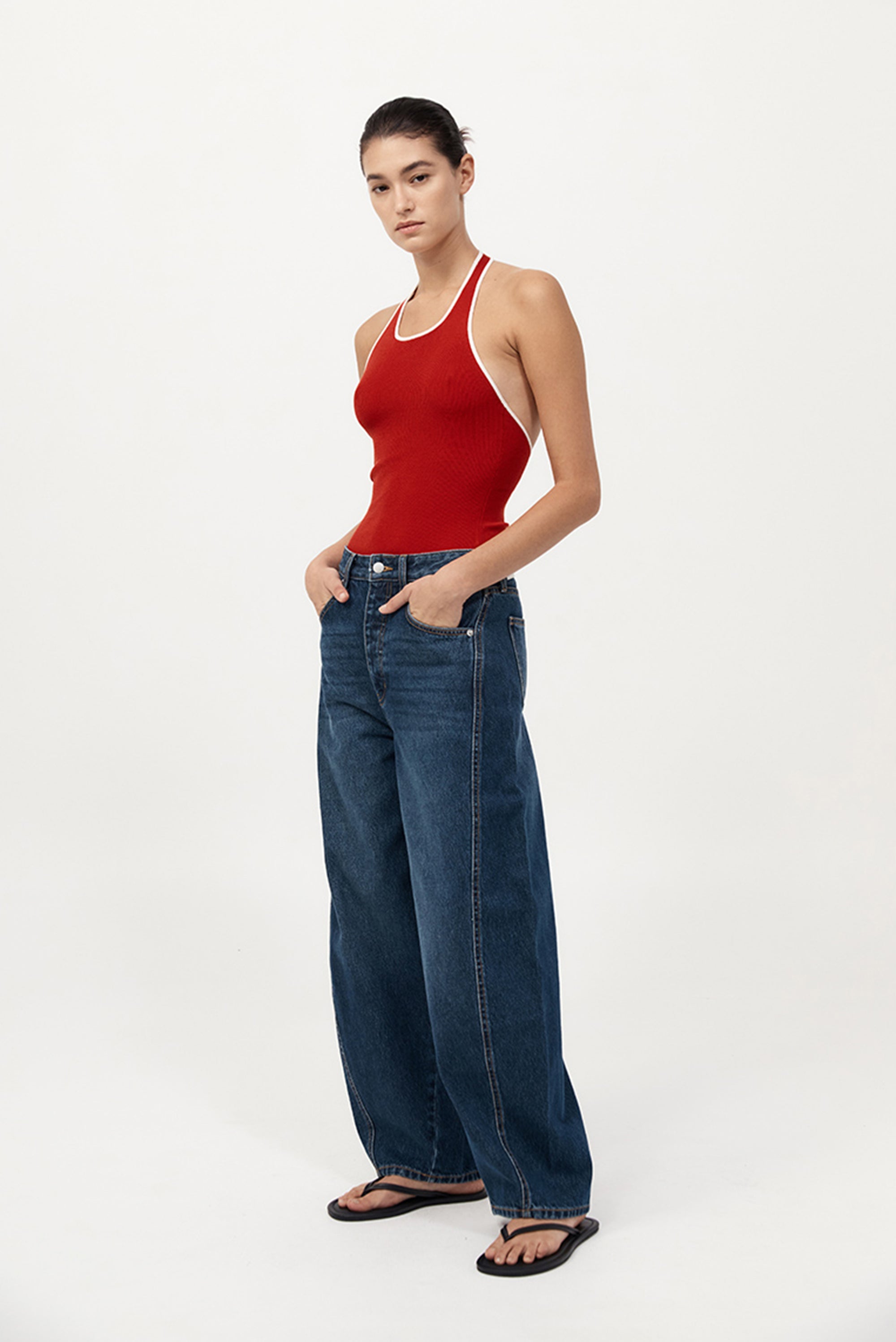 ST. AGNI Fine Line Halter Top - Red