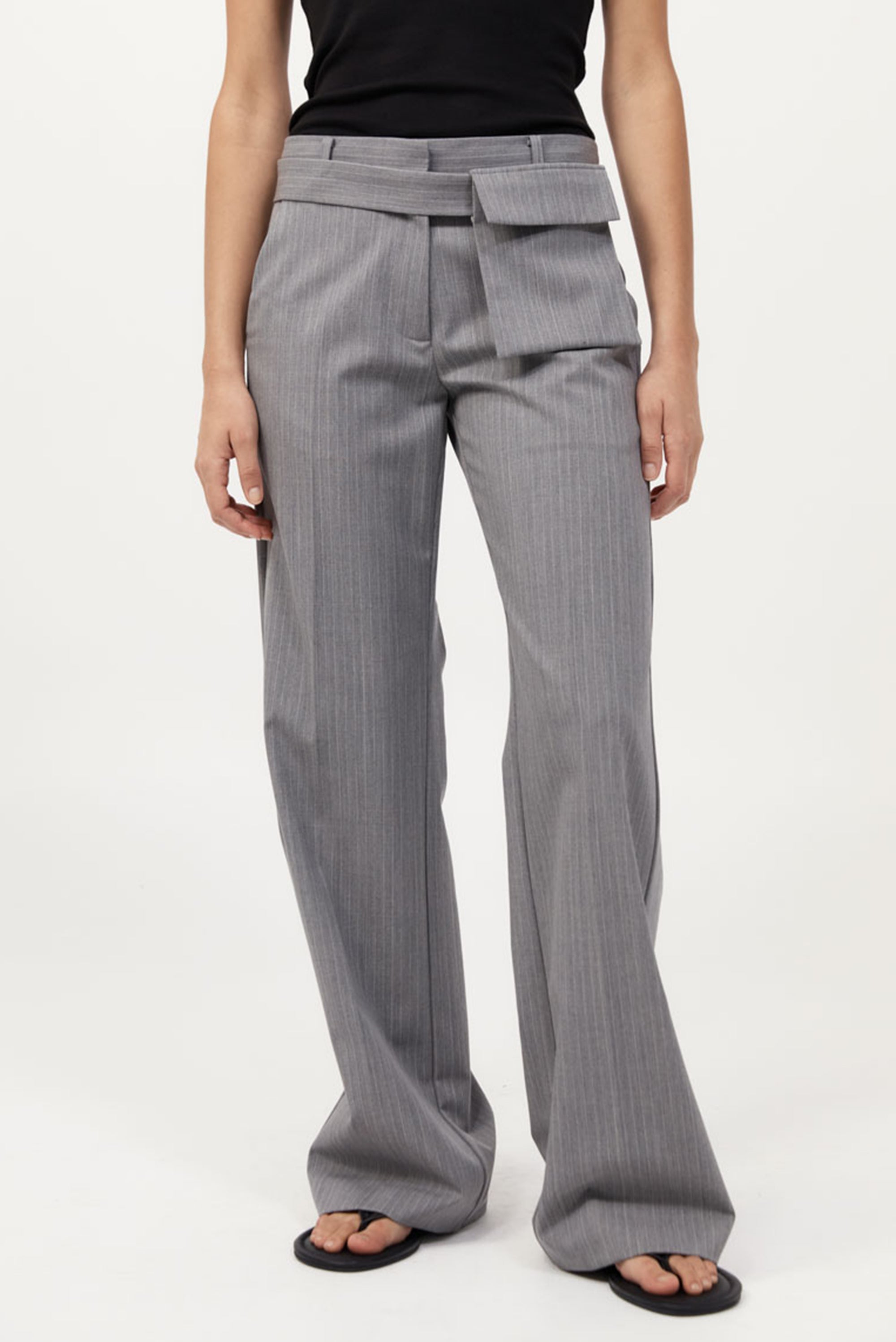 ST. AGNI - Carter Pocket Belt Pant - Grey Pinstripe