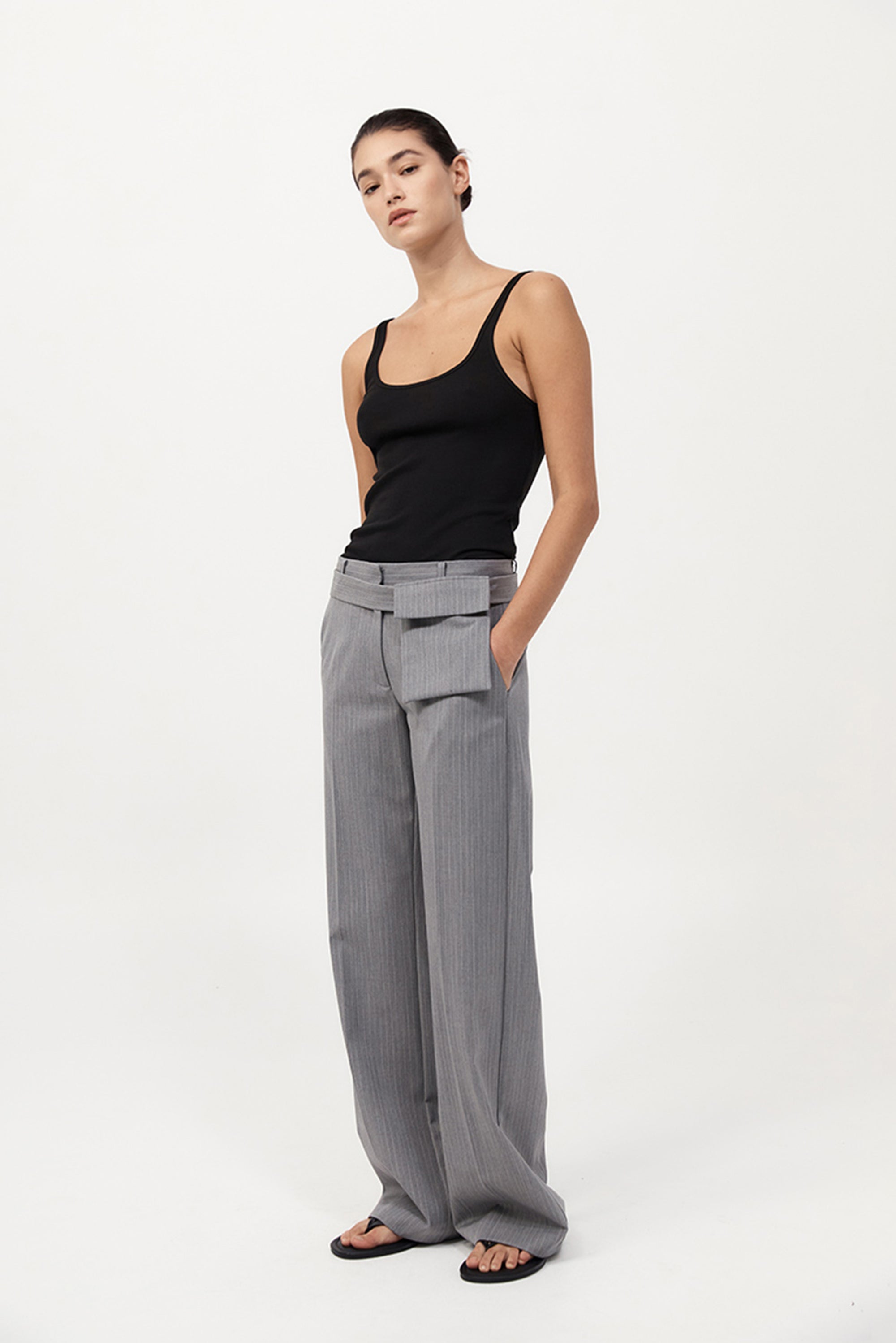 ST. AGNI - Carter Pocket Belt Pant - Grey Pinstripe