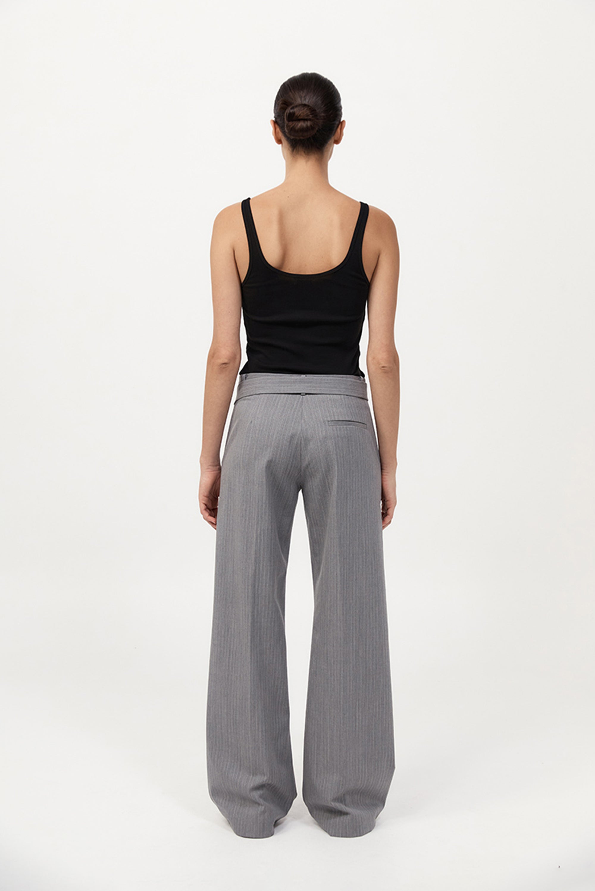 ST. AGNI - Carter Pocket Belt Pant - Grey Pinstripe