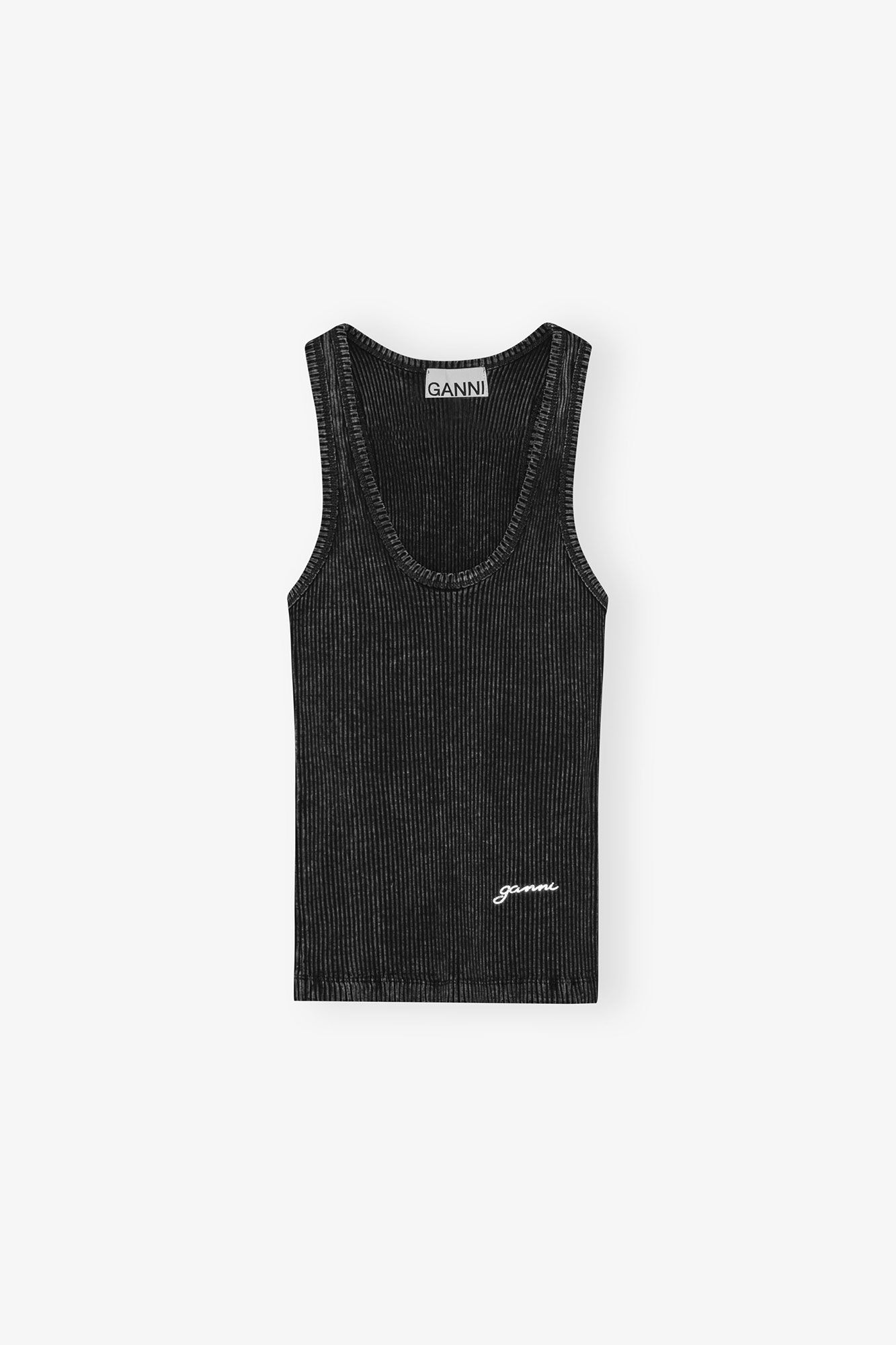 GANNI Heavy Rib Jersey Tank Top - Black Washed