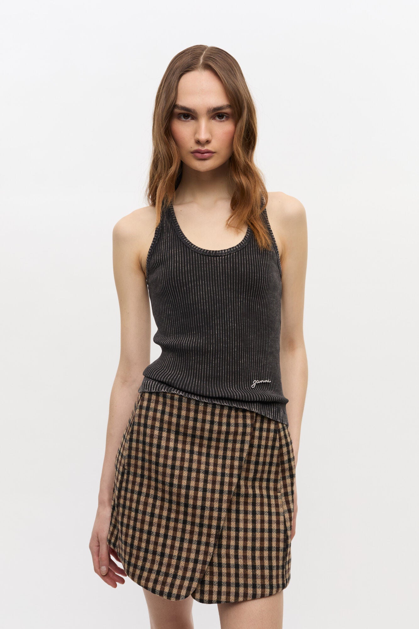 GANNI Heavy Rib Jersey Tank Top - Black Washed
