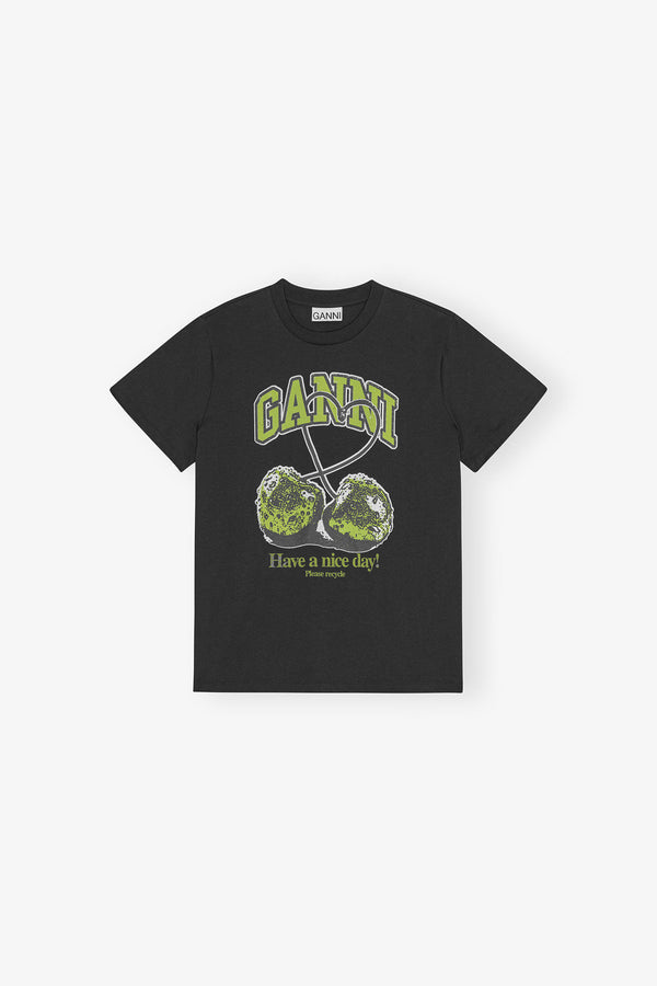 GANNI Basic Jersey Green Cherry Relaxed T Shirt - Phantom