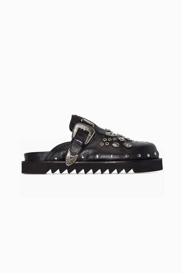 TOGA VIRILIS Eyelet Metal Sabot - Black Leather