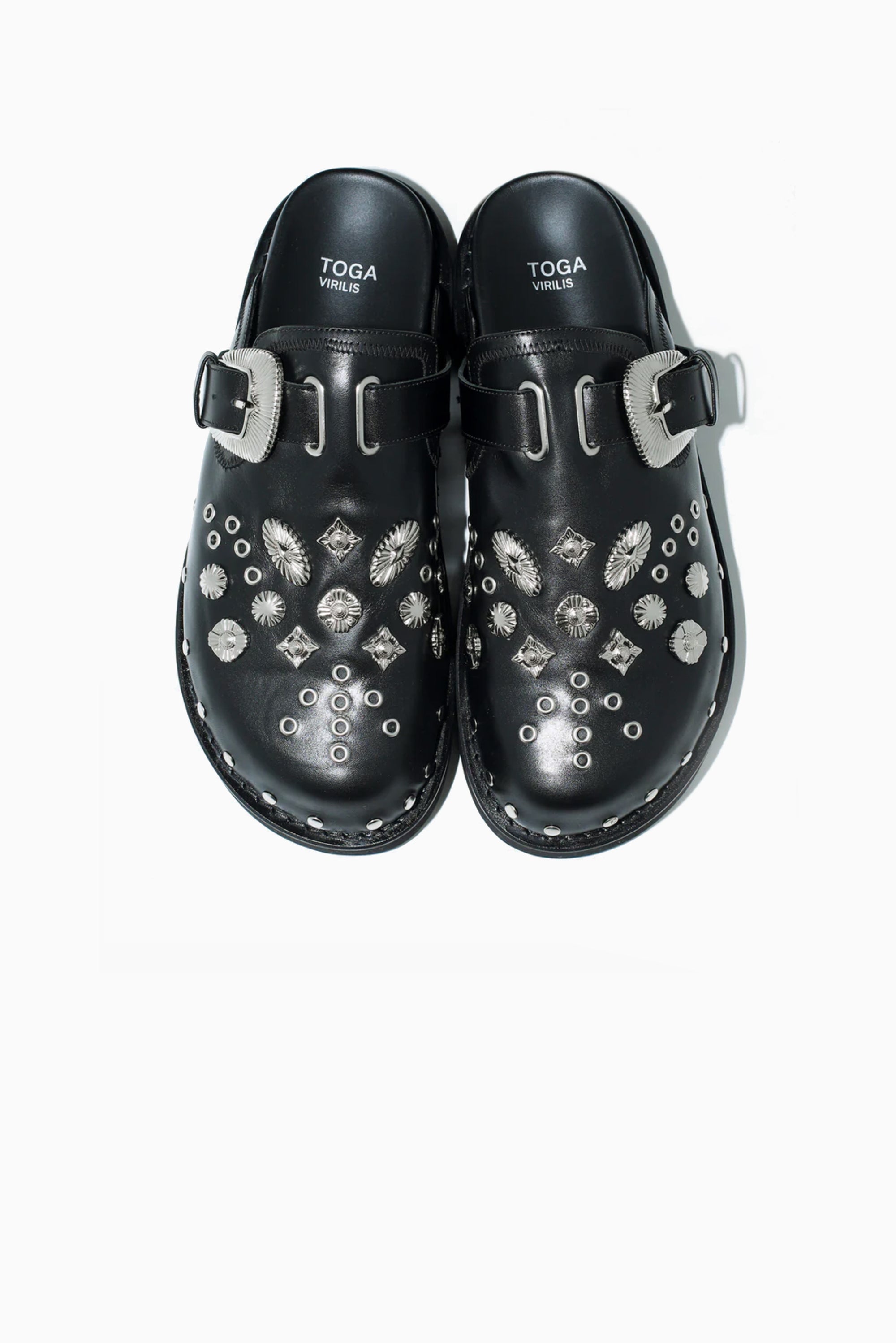 TOGA VIRILIS Eyelet Metal Sabot - Black Leather