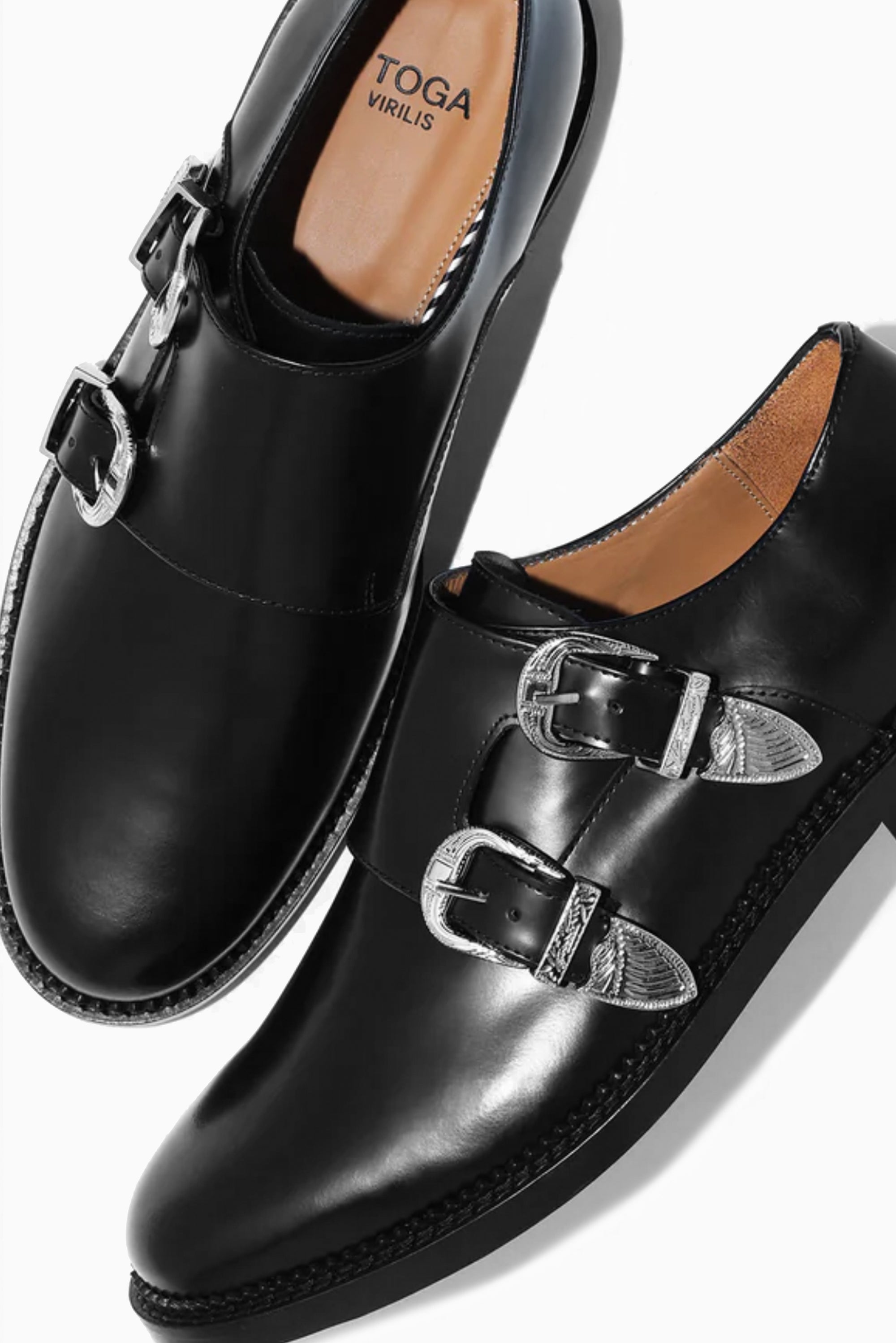 TOGA VIRILIS Double Monk Strap - Black Polido