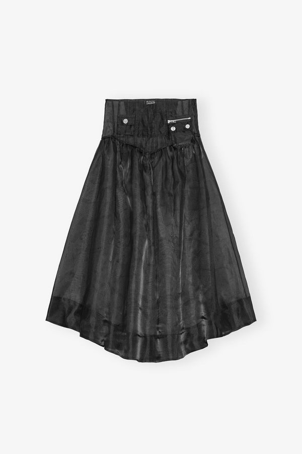 GANNI Technical Organza Long Pocket Skirt - Black