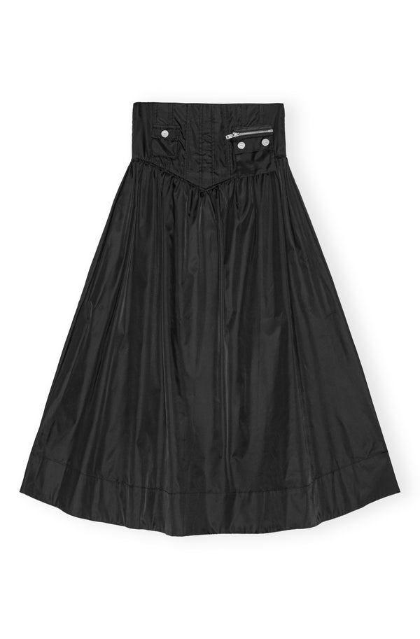 GANNI Duchesse Nylon Long Pocket Skirt - Black