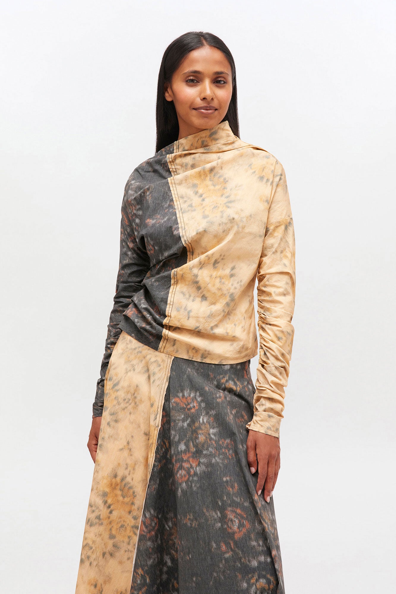 GANNI Printed Stretch Cotton ruched Top - Multicolour