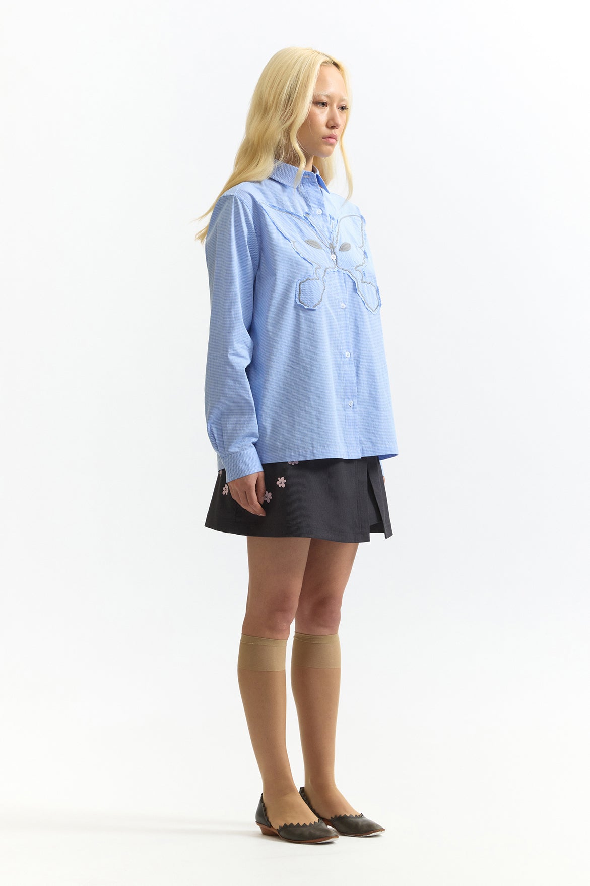 Alien Kiss Gingham Shirt - Blue Stripe Gingham