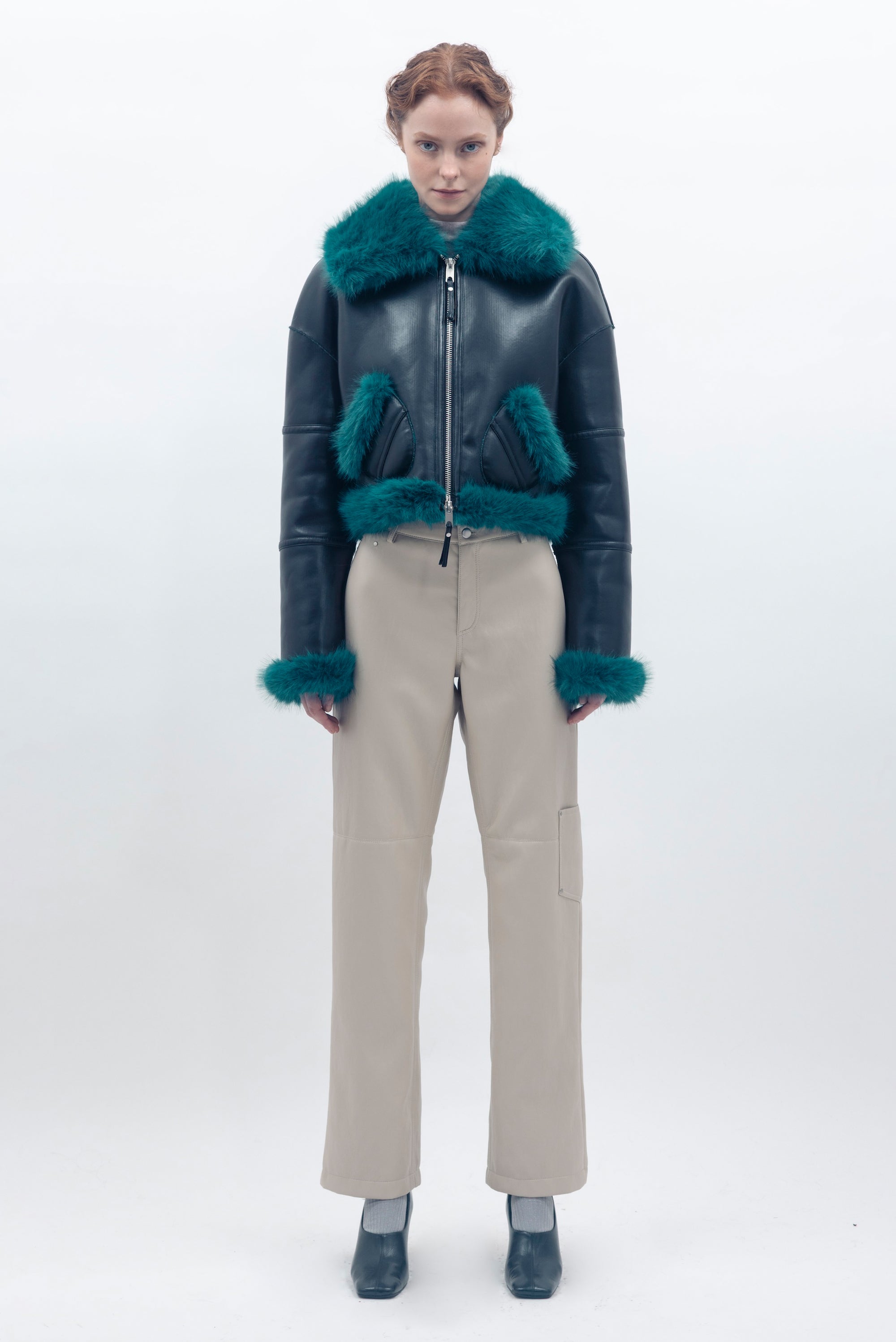 Aviator Cropped Jacket - Black/Teal
