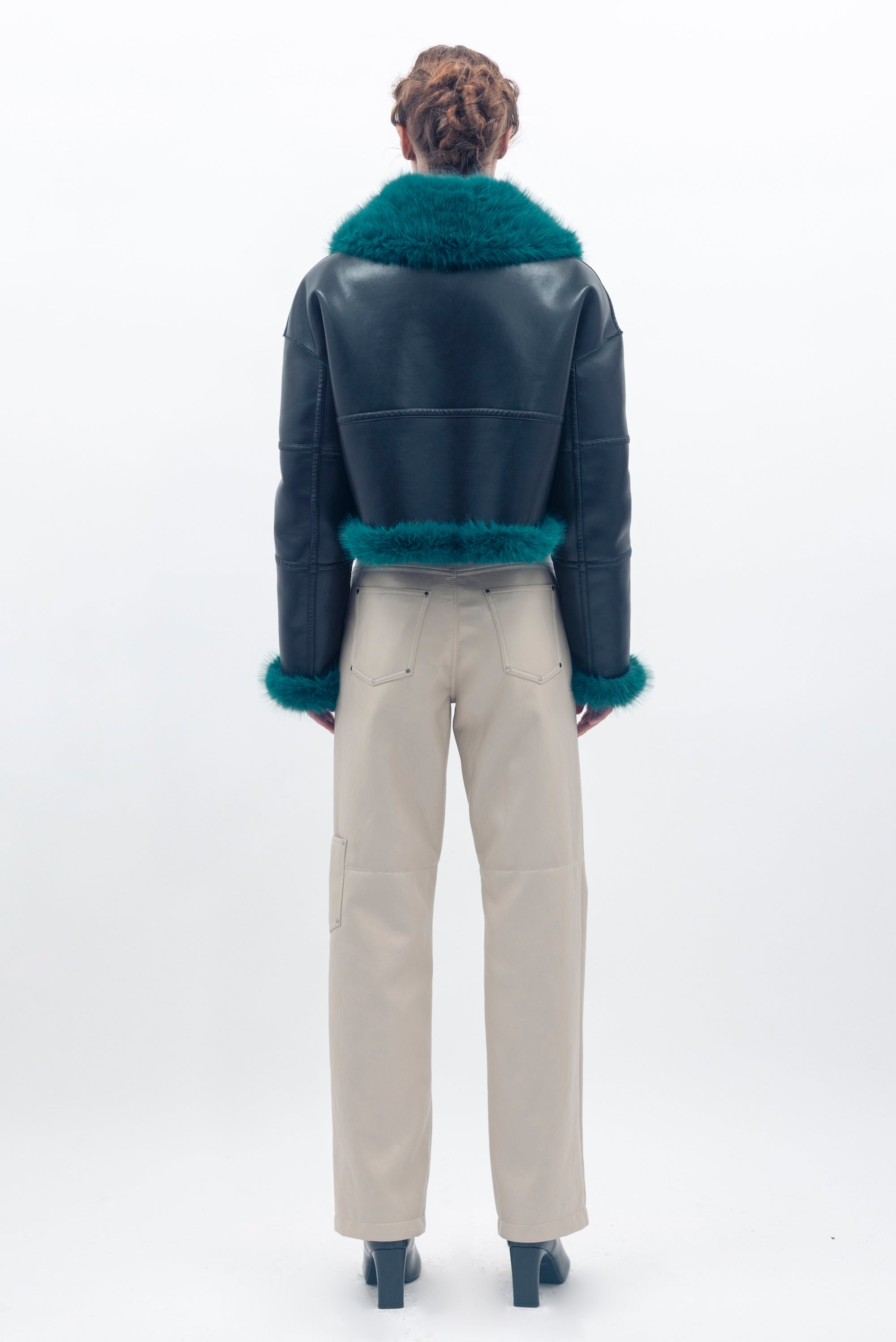 Aviator Cropped Jacket - Black/Teal
