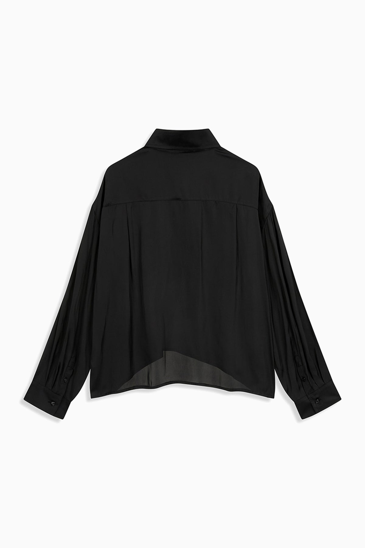 Silky Bead Pocket Crop Shirt - Black