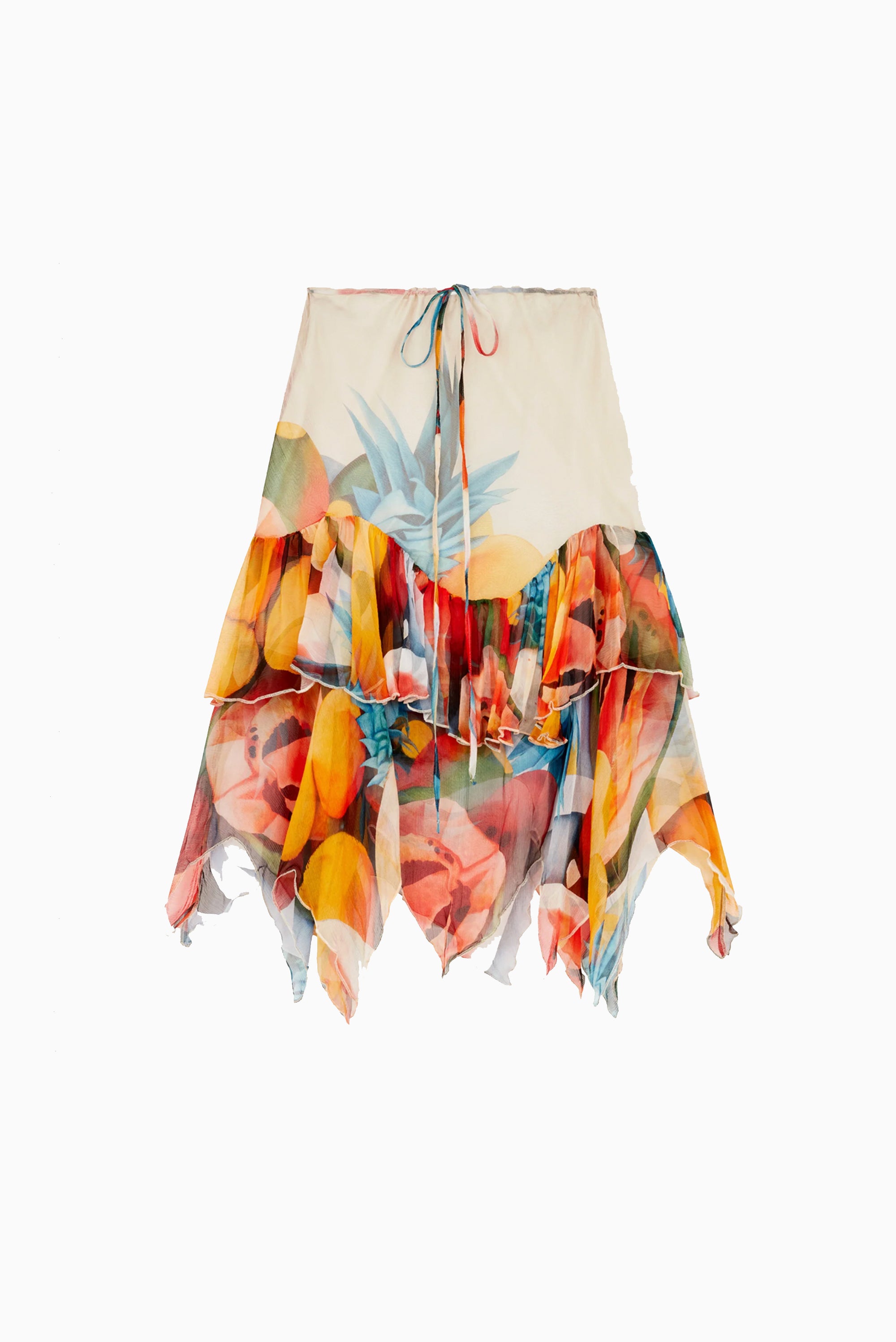 Salpicon White Silk Chiffon Midi Skirt - Beige