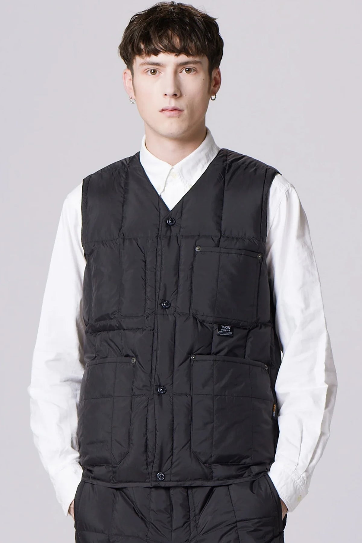 Work V Neck Button Down Vest - Black
