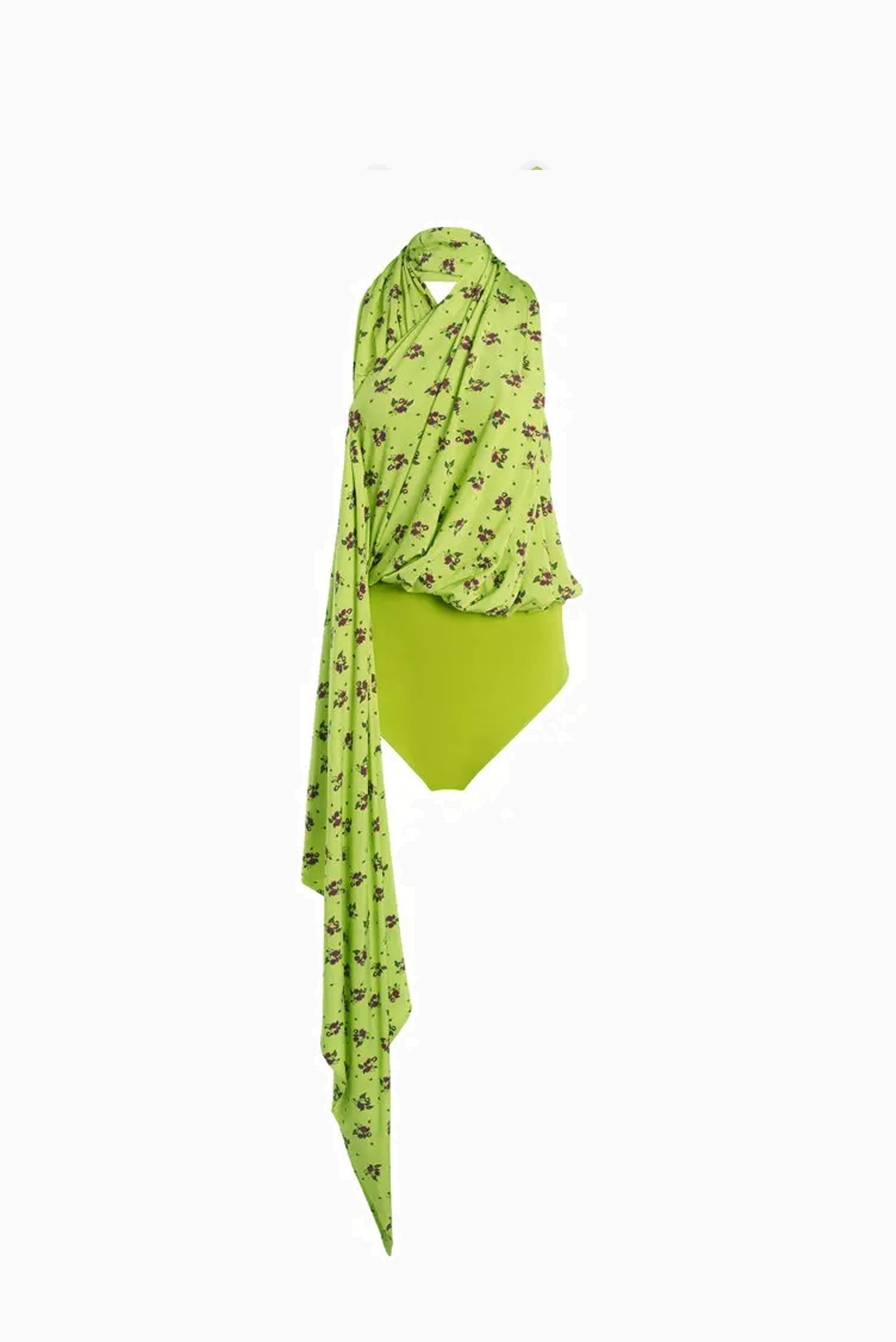 Draped Halterneck Body - Green Print