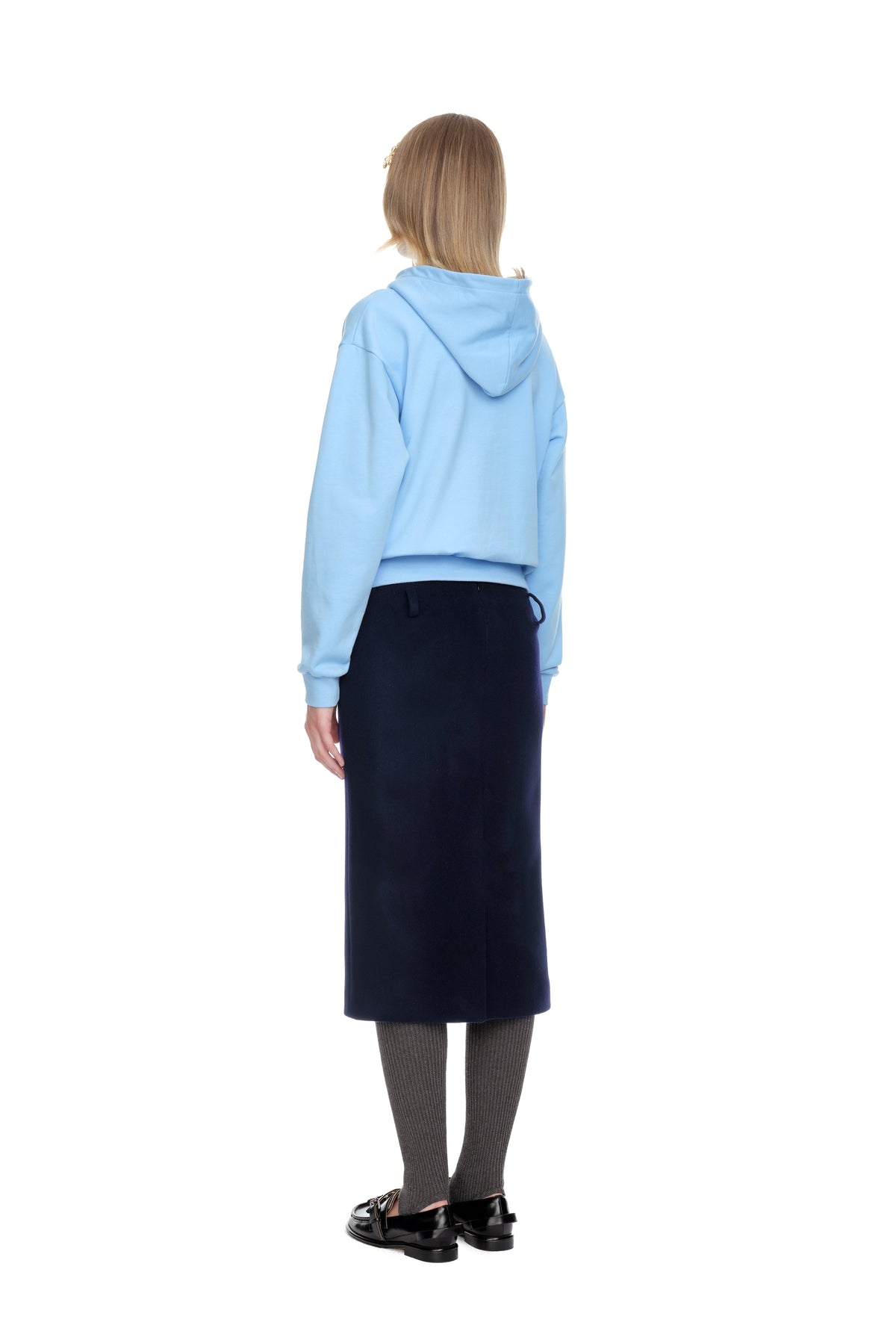 Tie Front Bow Hoodie - Blue