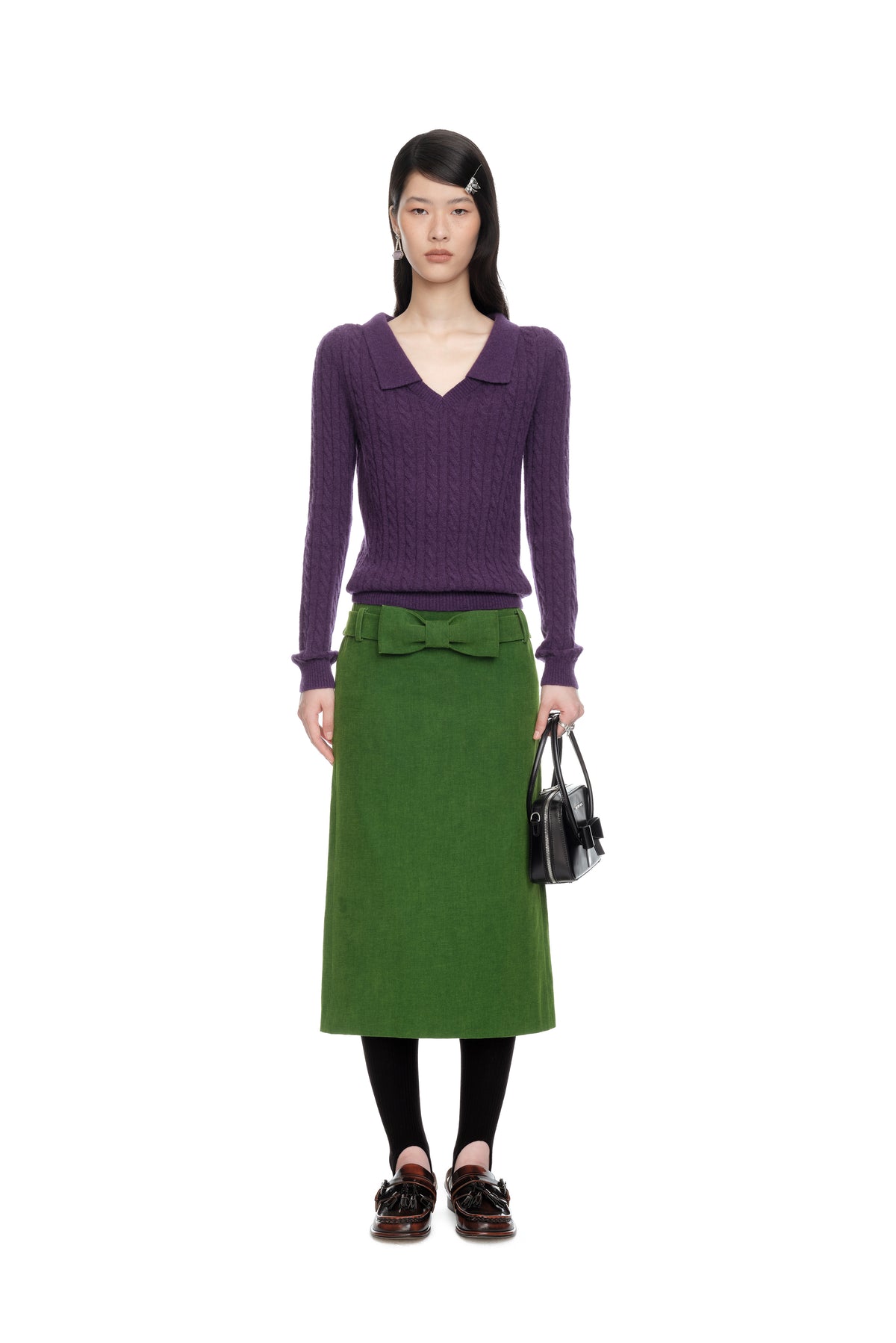 Bow Trimmed Straight Skirt - Green