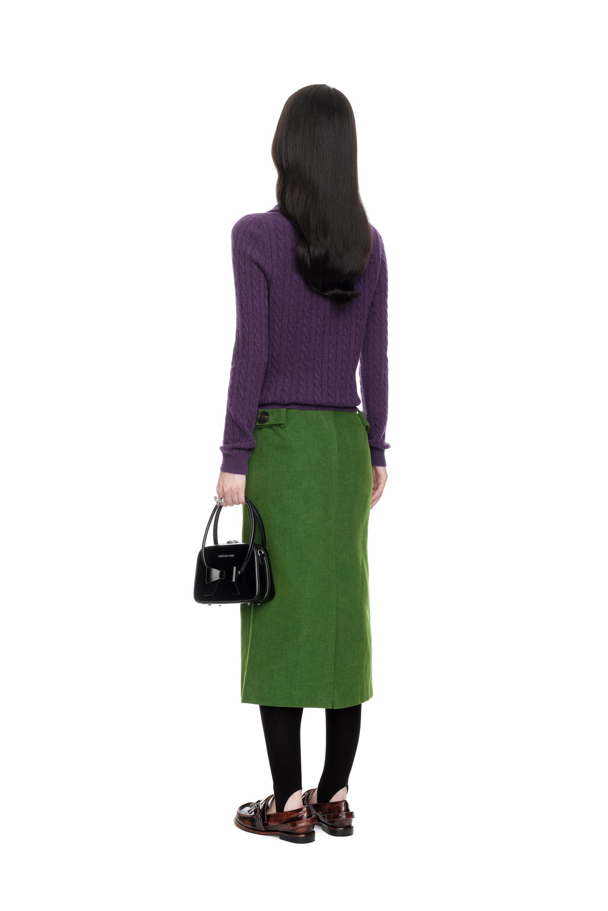 Bow Trimmed Straight Skirt - Green